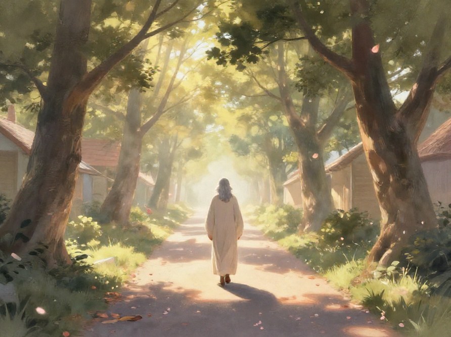 은빛 길을 걷는 밝은 아침